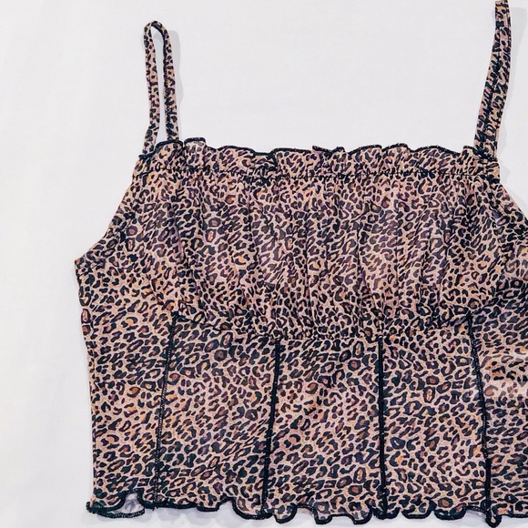 Leopard Crinkled Frill Trim Cami Top - Picture 3 of 8